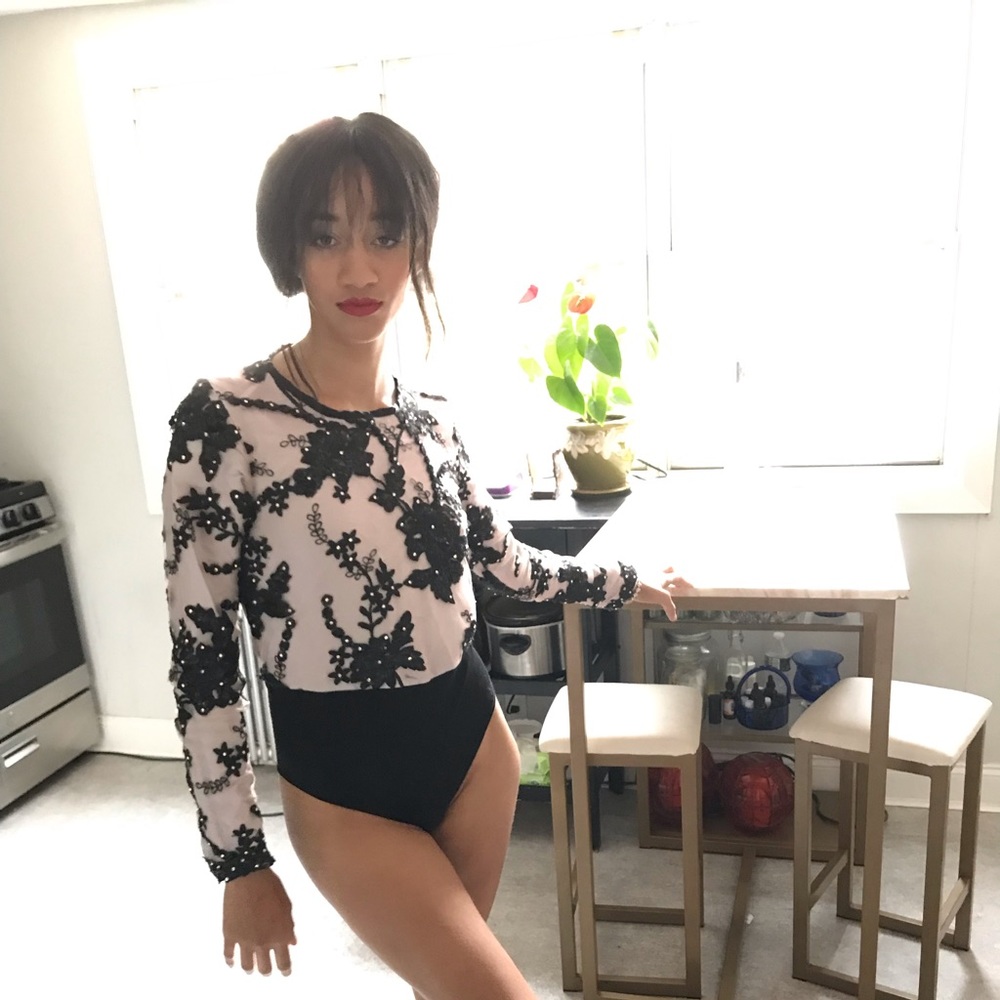 Black and pink flowered leotard